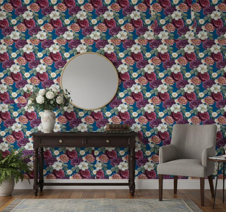 Papier peint couloir arrangement de roses vives - TenStickers