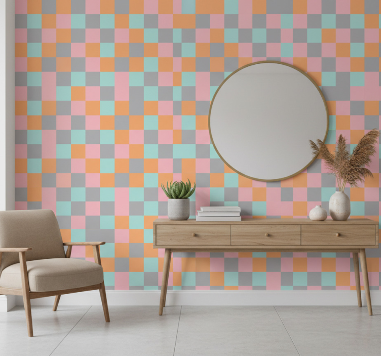 Papier peint couloir art abstrait en carrés - TenStickers