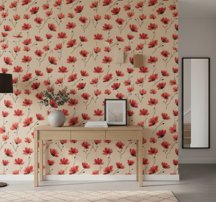Papier peint couloir coquelicots rouges aquarelle - TenStickers