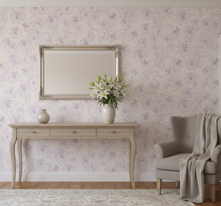 Papier peint couloir design floral de lys en fleurs - TenStickers