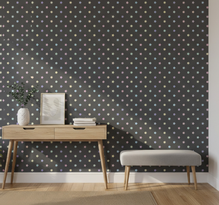 Papier peint couloir étoiles colorées sur fond gris - TenStickers