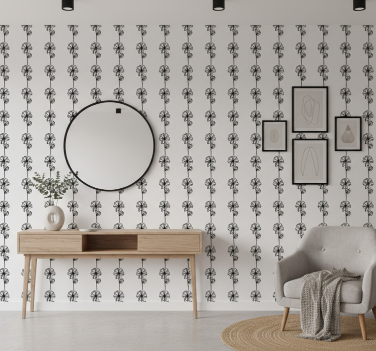 Papier peint couloir fleurs noires verticales - TenStickers