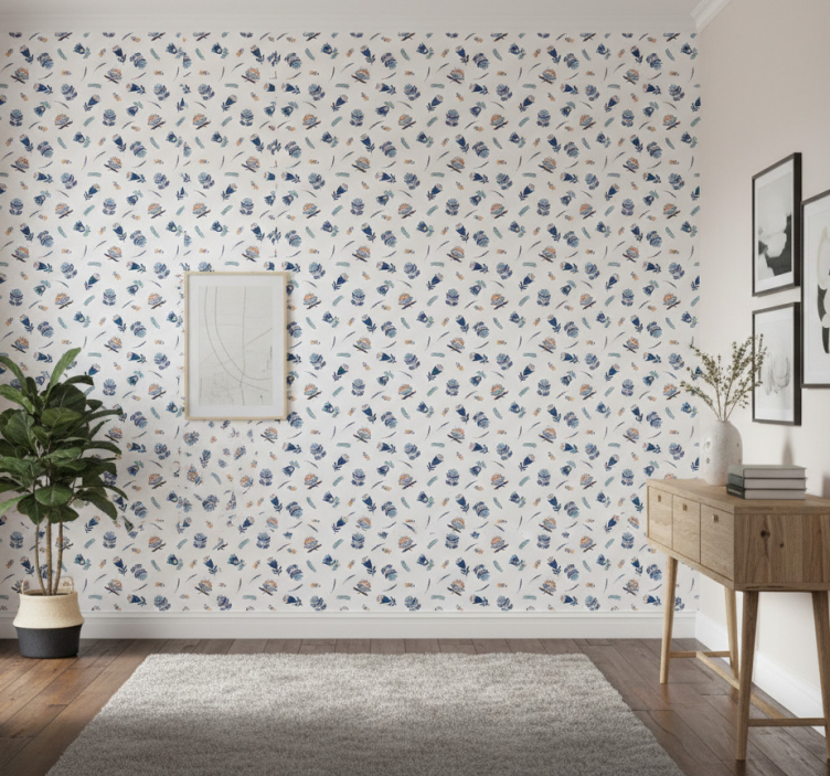 Papier peint couloir motif d'art populaire bleu - TenStickers