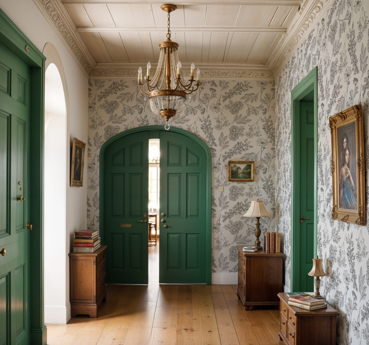 Papier peint couloir motif floral beige - TenStickers