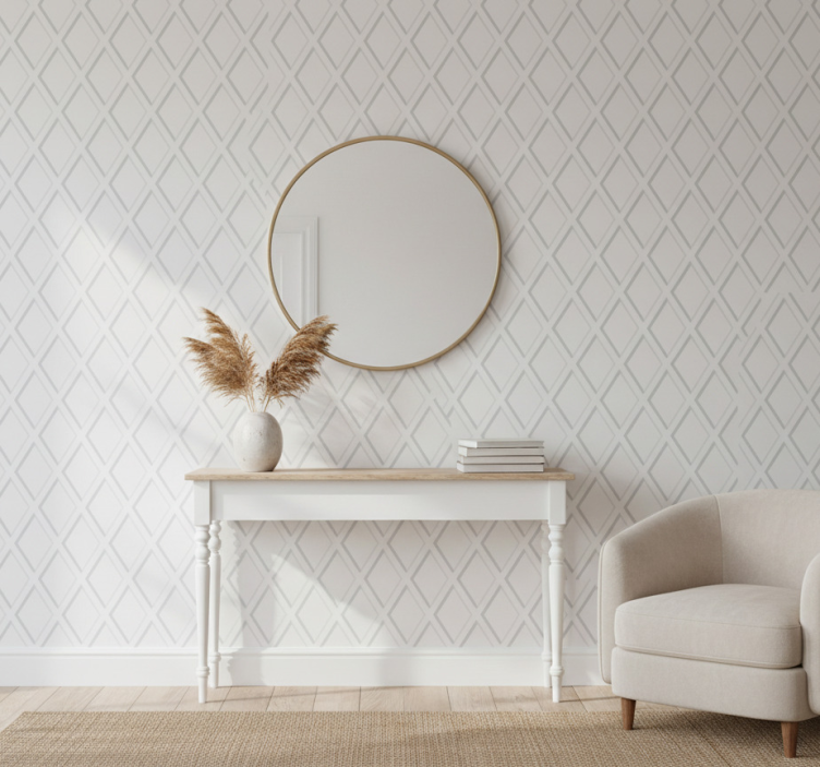 Papier peint couloir motif losanges 3d hamptons - TenStickers