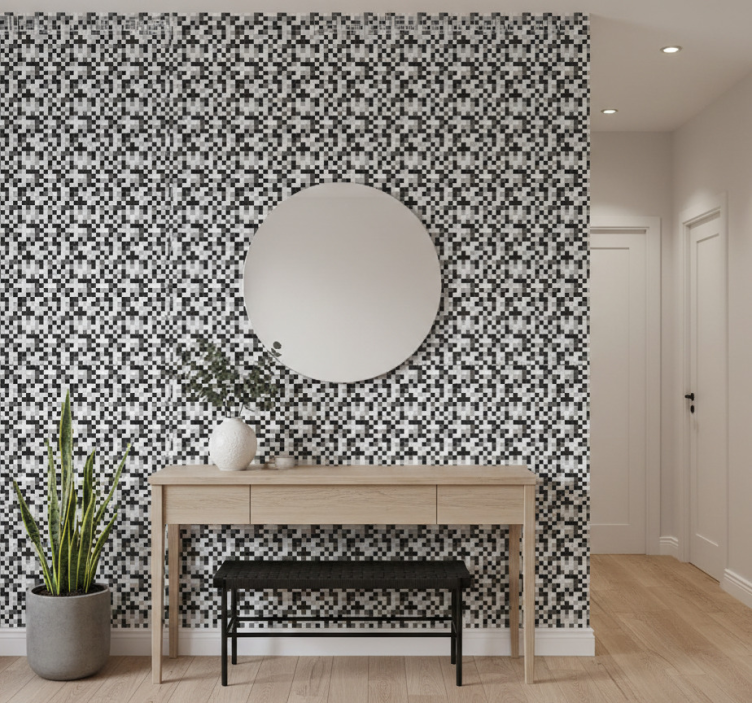Papier peint couloir motif pixels monochrome - TenStickers