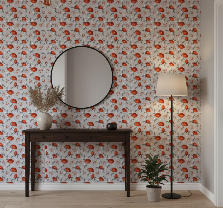 Papier peint couloir motif rouge et gris - TenStickers
