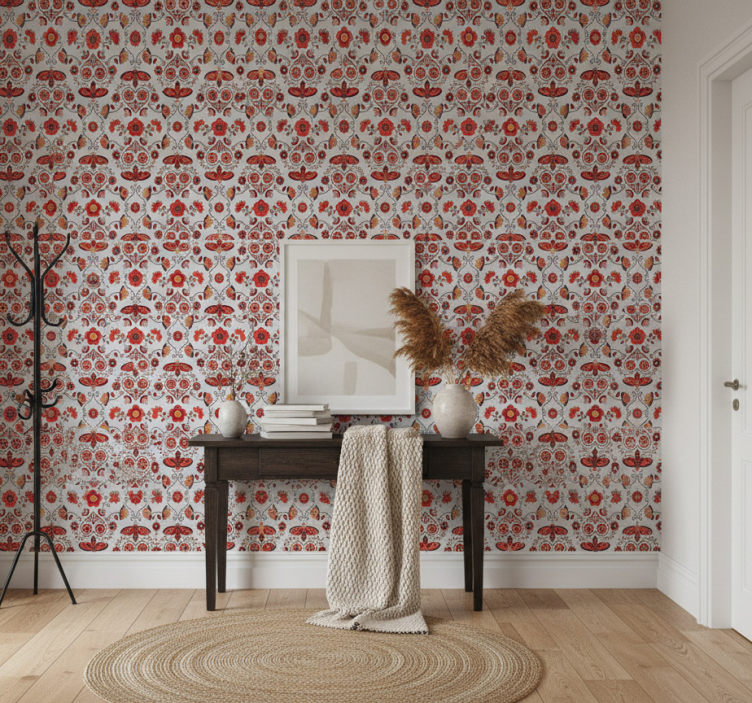 Papier peint couloir motif rouge polonais - TenStickers