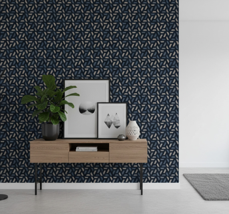 Papier peint couloir motif triangles bleus et gris - TenStickers