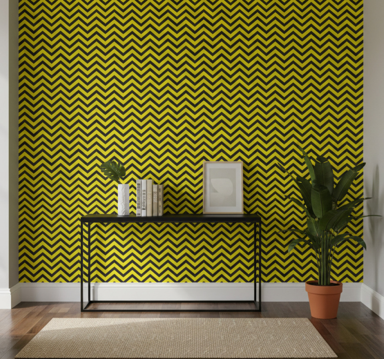 Papier peint couloir motif zigzag noir et jaune - TenStickers