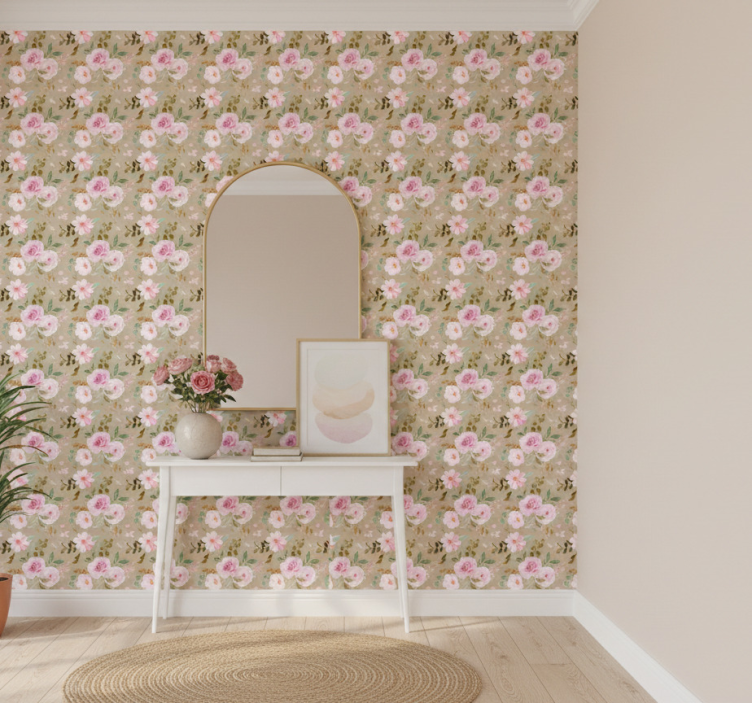 Papier peint couloir motifs floraux roses - TenStickers