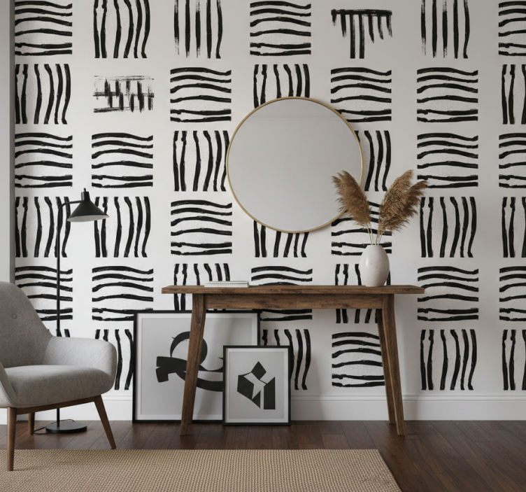 Papier peint couloir rayures noires et blanches - TenStickers