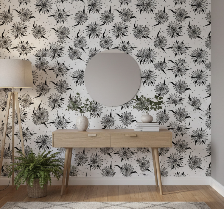 Papier peint couloir tournesols noir et blanc - TenStickers
