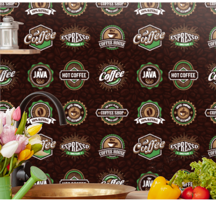 Papier peint cuisine motif d'emblème de café - TenStickers