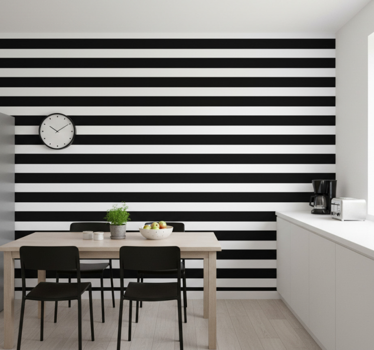 Papier peint cuisine rayures noires et blanches - TenStickers