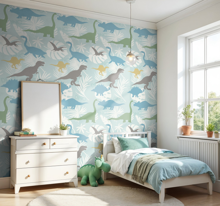 papier peint dinosaures motif de couleur pastel - TenStickers