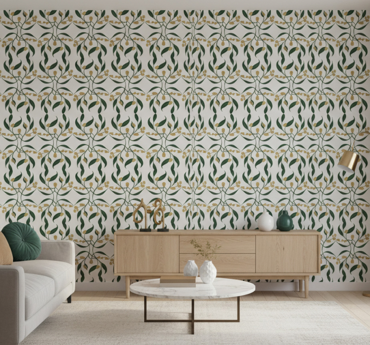 Papier peint feuillage branches vertes et dorées - TenStickers