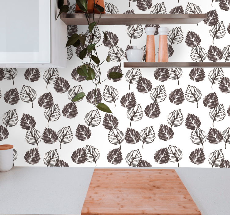 Papier peint feuillage motif botanique marron et blanc - TenStickers