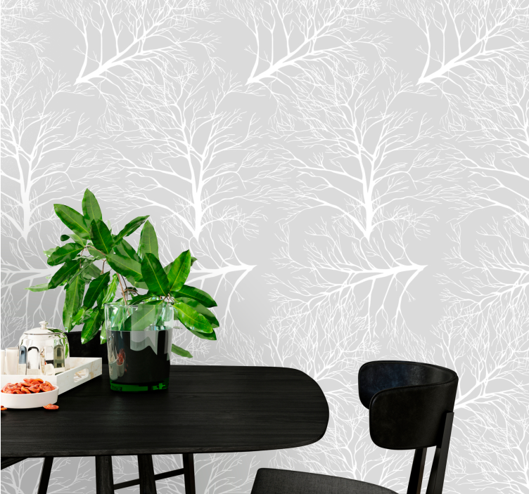 Papier peint arbres motif de branches grises - TenStickers