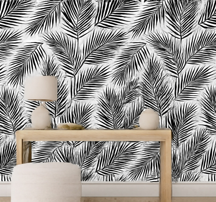 Papier peint feuillage silhouettes de palmiers noirs - TenStickers