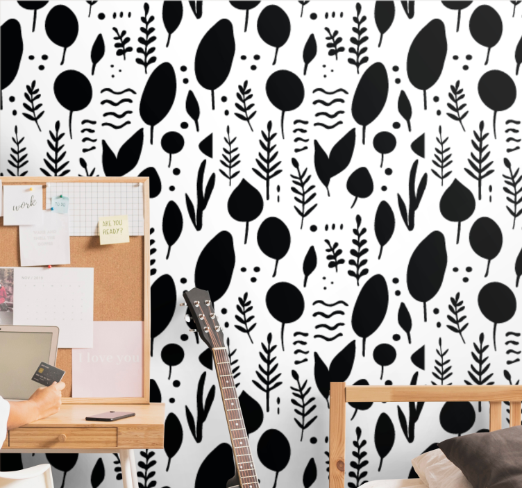 Papier peint feuillage collection noir et blanc - TenStickers
