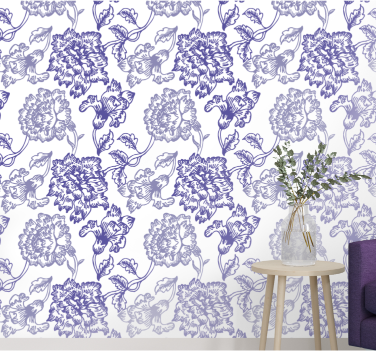 Papier peint fleuri floraison bleu indigo - TenStickers