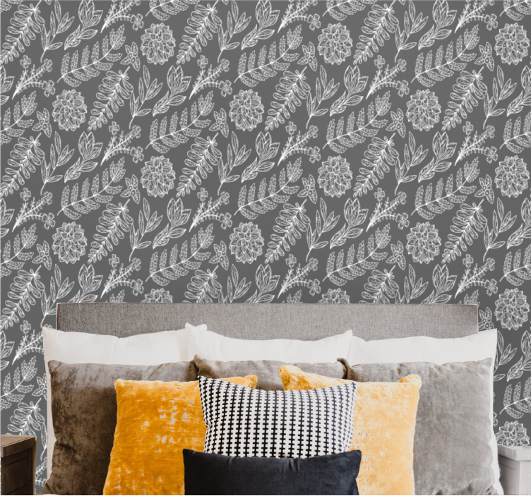 Papier peint fleuri motif gris élégant - TenStickers