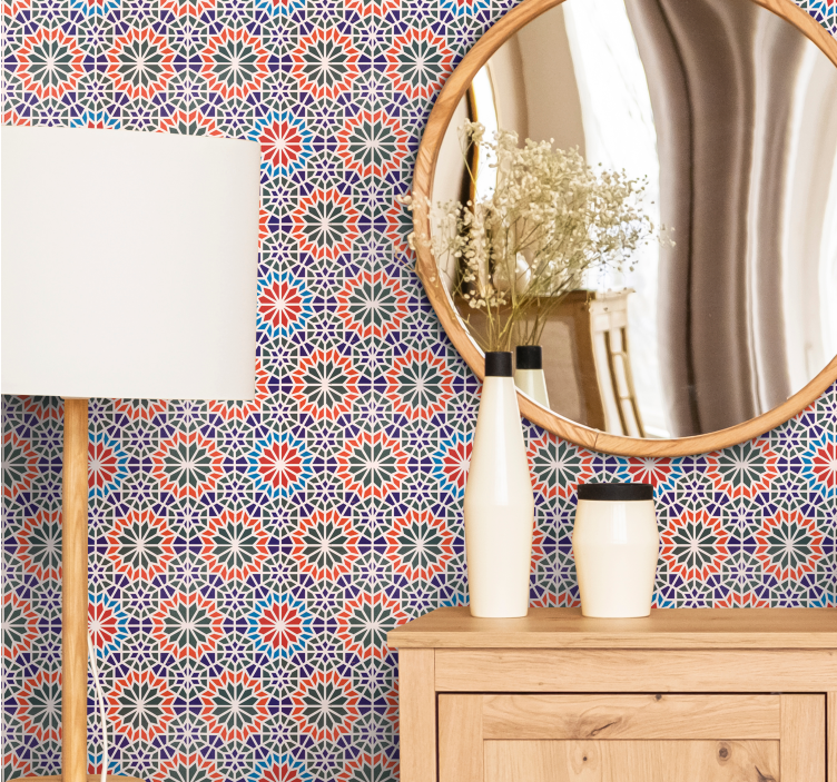 Papier peint fleuri motifs floraux géométriques - TenStickers