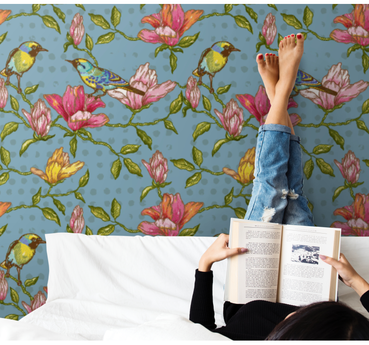 Papier peint floral ambiance florale aviaire - TenStickers