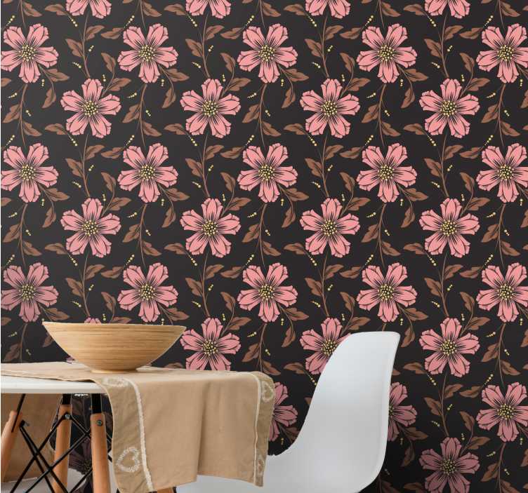 Papier peint floral arrangement rose et noir - TenStickers