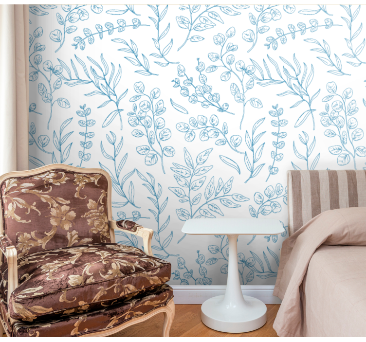 Papier peint feuillage conception de croquis floraux - TenStickers