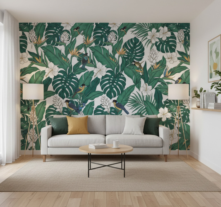 Papier peint floral design jungle vert pétrole - TenStickers