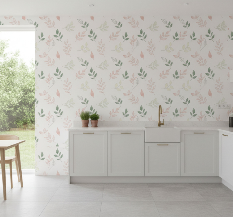 Papier peint floral feuilles légères en couleurs douces - TenStickers