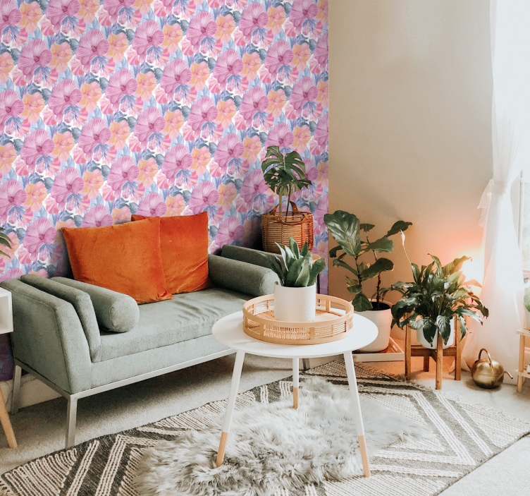 Papier Peint floral motif hibiscus aquarelle - TenStickers