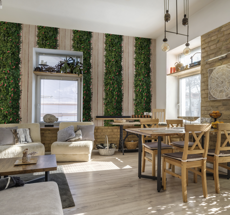 Papier peint floral ligne de jardin motif bois - TenStickers