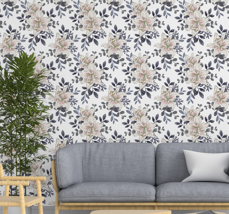 Papier peint floral lys blancs floraux - TenStickers