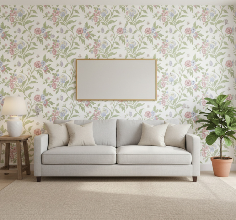 Papier peint floral maison de campagne lumineuse - TenStickers