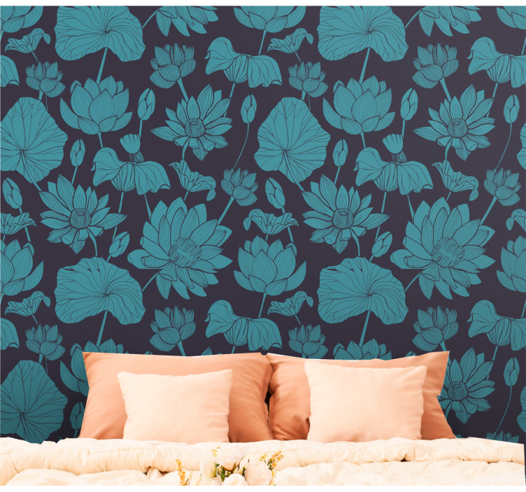 Papier peint floral motif de lotus botanique - TenStickers