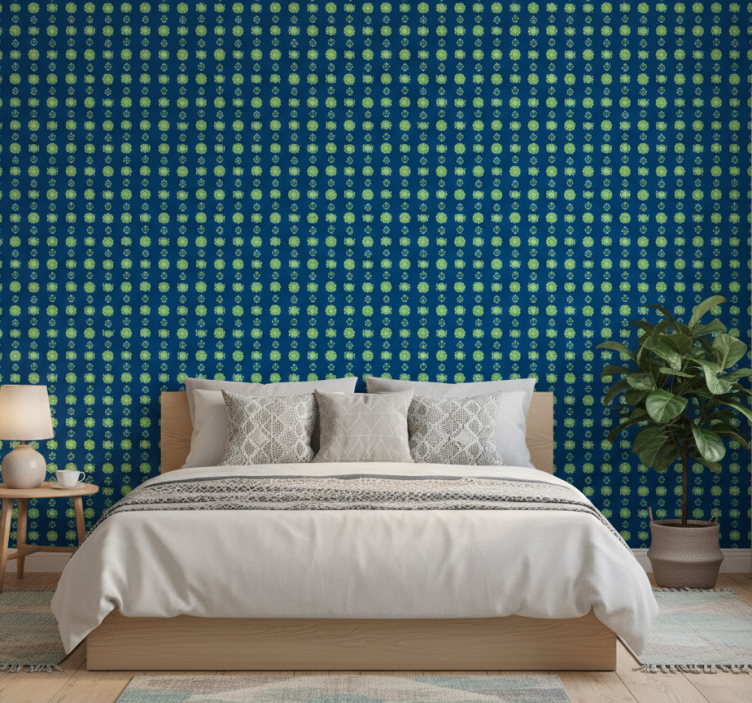Papier peint floral motif polonais vert et bleu - TenStickers