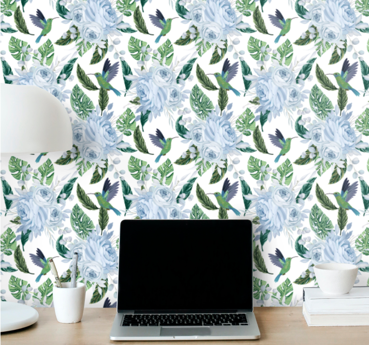 Papier peint floral motif botanique de colibri - TenStickers