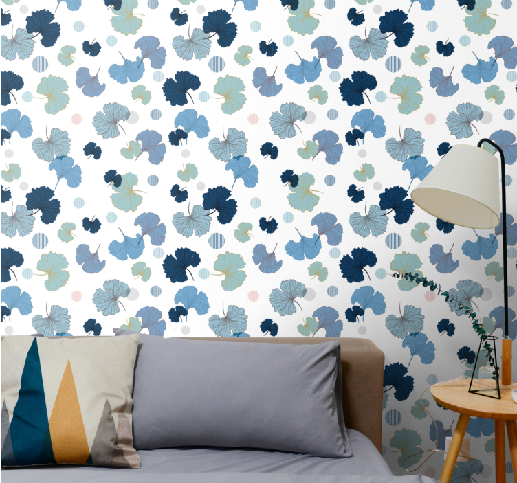 Papier peint feuillage motif de nuances bleues - TenStickers