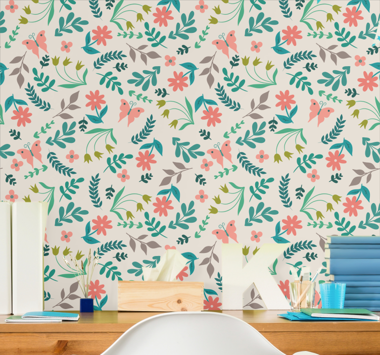 Papier peint floral papillons floraux - TenStickers