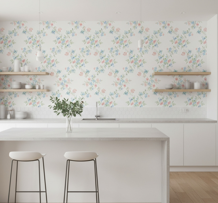 Papier peint floral petites fleurs en aquarelle pâle - TenStickers