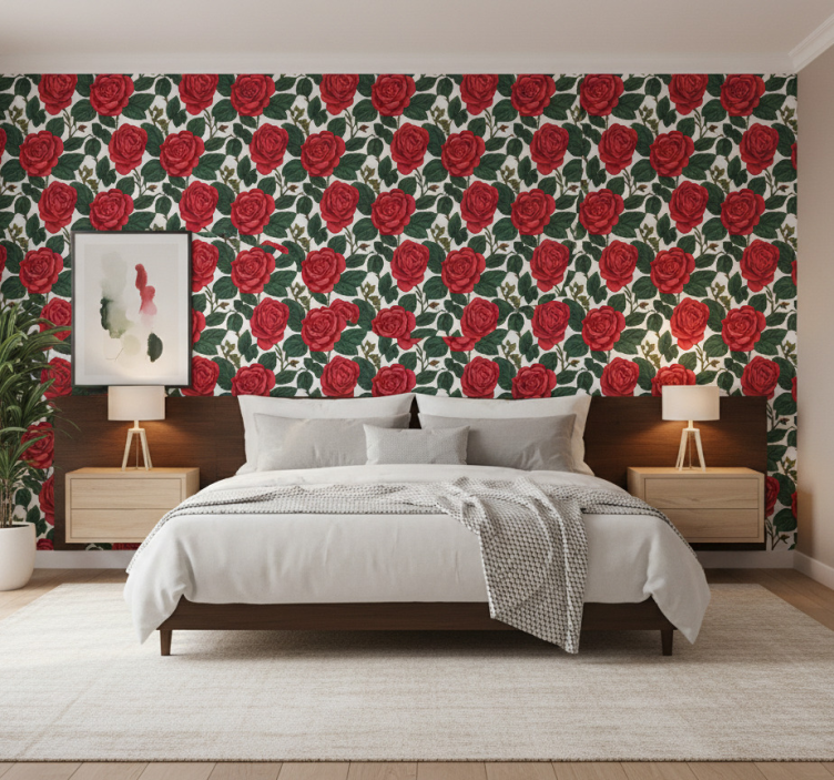 Papier peint floral roses rouges optiques - TenStickers