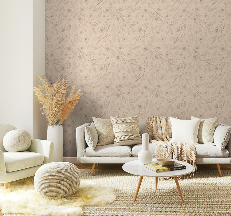 Papier peint floral taupe fleuri - TenStickers