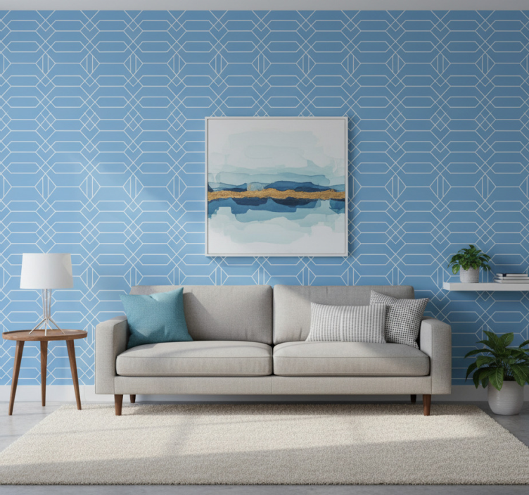 Papier peint formes géométriques lignes bleues - TenStickers