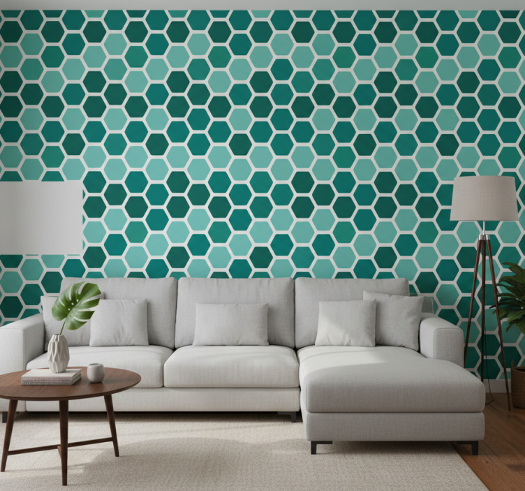 Papier peint formes géométriques motif alvéolaire vert - TenStickers