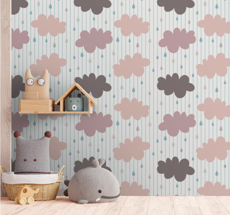 Papier peint chambre enfant nuages roses pluvieux - TenStickers
