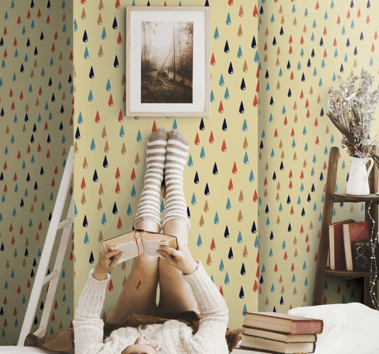 Papier peint géométrique motif de gouttes de pluie - TenStickers