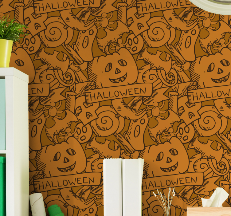 Papier peint halloween motif orange joyeux - TenStickers